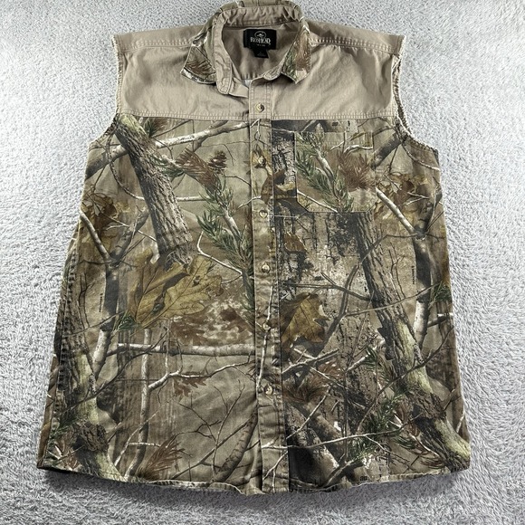 RedHead Other - Redhead Camo Shirt Mens Large Cut Off‎ Sleeveless Button Up Brown Hunting